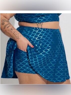 Torrid Swim Skirt With Shorts Mermaid Metallic Blue Size 2